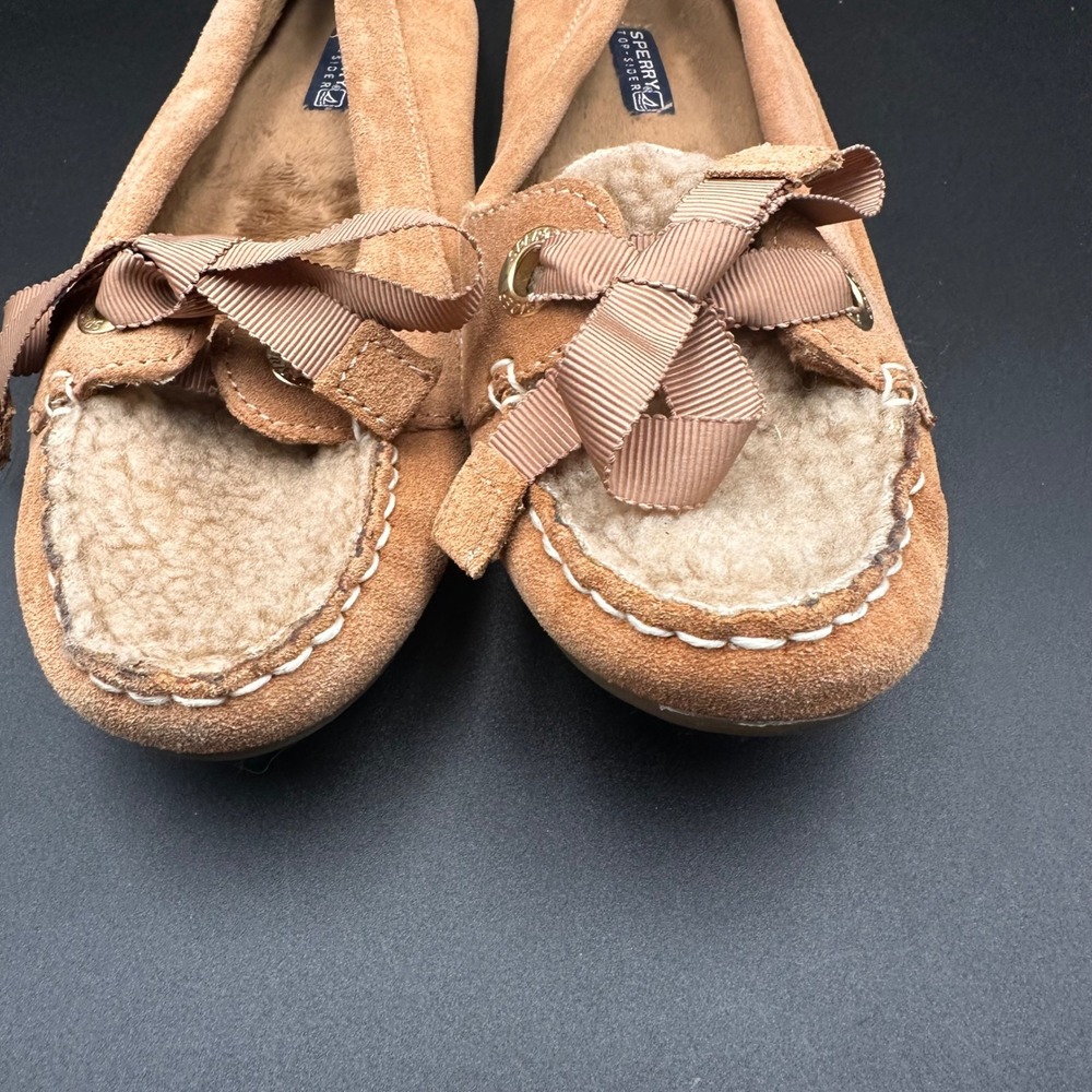 Sperry Top-Sider Womens Tan Suede Leather Bow Accent Moccasin Slippers Size 8M - Picture 2 of 8